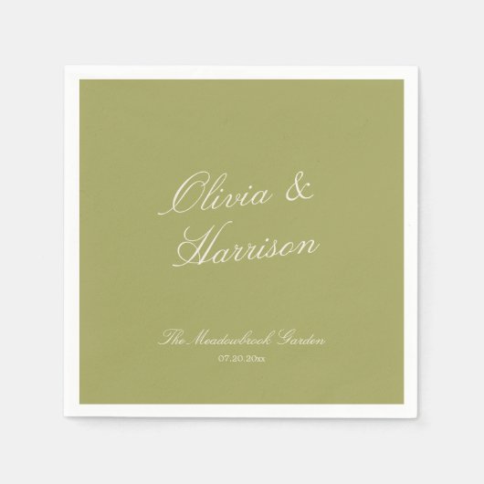 Olive Green Classic Wedding Napkins スタンダードカクテルナプキン (正面)