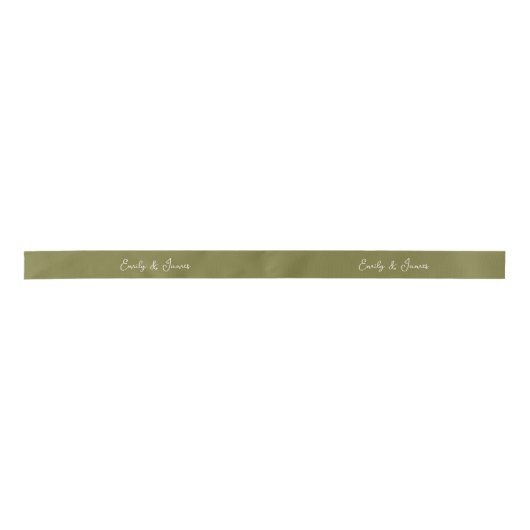 Olive Green Custom Name Wedding Ribbon サテンリボン (正面)