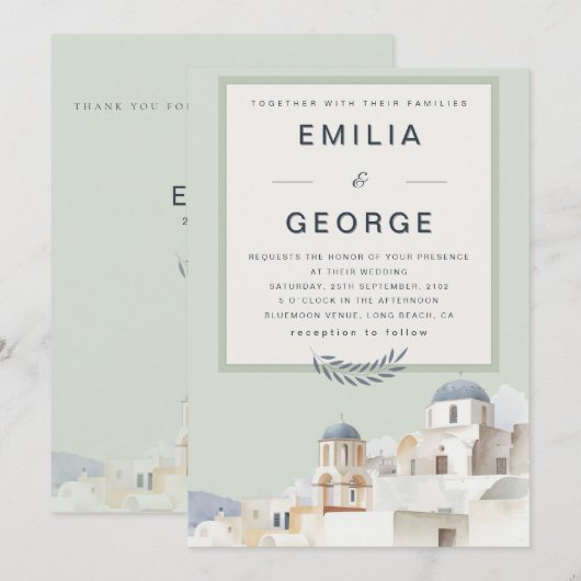 Olive Green Destination Wedding | Elegant  招待状 (正面/裏面)