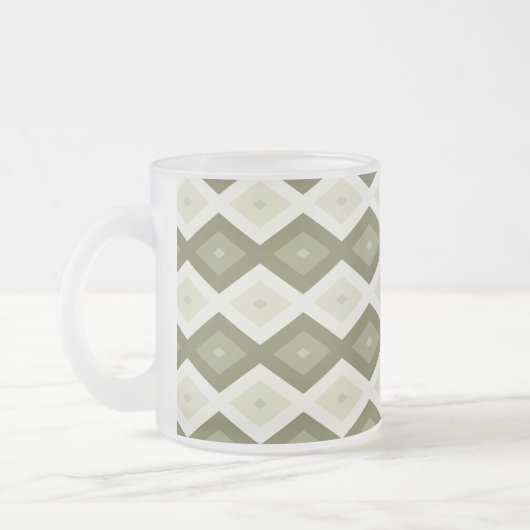 Olive green diamond pattern フロストグラスマグカップ (左)
