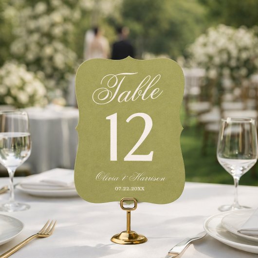 Olive Green Die Cut Wedding Table Number 招待状