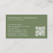 Olive Green Elegant Custom Company Logo QR Code 名刺 (裏面)