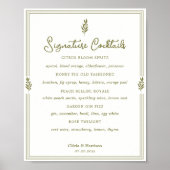 Olive Green Elegant Signature Cocktails Sign ポスター (正面)
