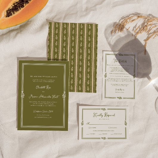 Olive Green Elegant Wedding Details Card エンクロージャーカード