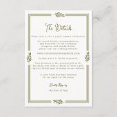 Olive Green Elegant Wedding Details Card エンクロージャーカード (正面)