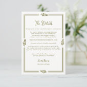 Olive Green Elegant Wedding Details Card エンクロージャーカード (スタンド正面)