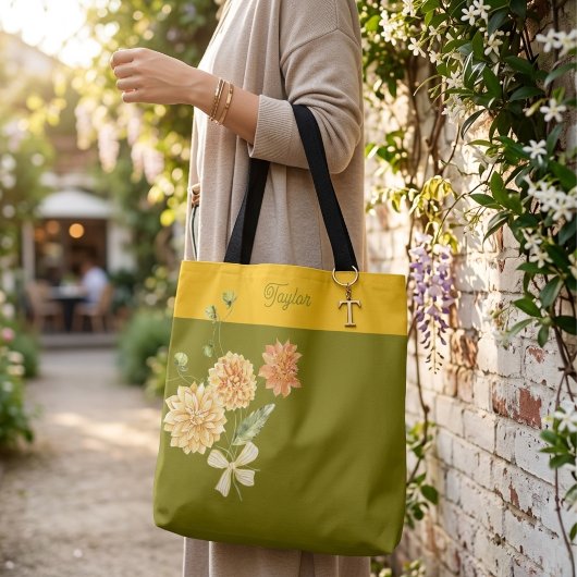 Olive Green Floral Bow Trendy Stylish Tote Bag トートバッグ
