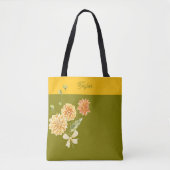 Olive Green Floral Bow Trendy Stylish Tote Bag トートバッグ (正面)