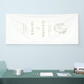 Olive Green Floral Line Art Crest Wedding Welcome 横断幕 (トレードショー)