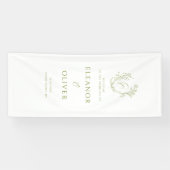 Olive Green Floral Line Art Crest Wedding Welcome 横断幕 (横)