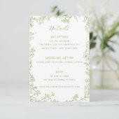 Olive Green Floral Line Art Wedding Details エンクロージャーカード (スタンド正面)