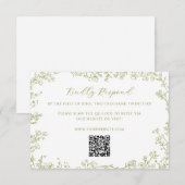 Olive Green Floral Line Art Wedding QR Code エンクロージャーカード (正面/裏面)