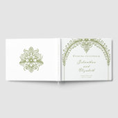 Olive Green French Flourish Arch Wedding ゲストブック (全面)