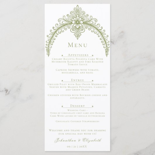 Olive Green French Flourish Arch Wedding メニュー (正面)