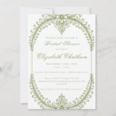 Olive Green French Flourish Frame Bridal Shower 招待状 (正面)