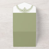 Olive Green French Flourish Frame Wedding オールインワン招待状 (外側)
