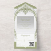 Olive Green French Flourish Frame Wedding オールインワン招待状 (内側)