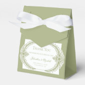 Olive Green French Flourish Frame Wedding フェイバーボックス (正面サイド)