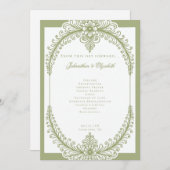 Olive Green French Flourish Frame Wedding プログラム (正面/裏面)