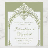 Olive Green French Flourish Frame Wedding ワインラベル (シングルラベル)