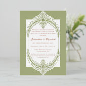 Olive Green French Flourish Frame Wedding 箔招待状 (立ち正面)