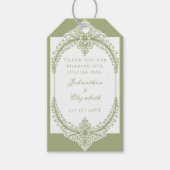 Olive Green French Flourish Frame Wedding Favor ギフトタグ (正面)