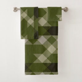 olive green geometric pattern バスタオルセット