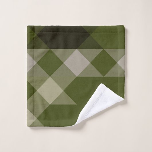 olive green geometric pattern バスタオルセット (ウォッシュタオル)