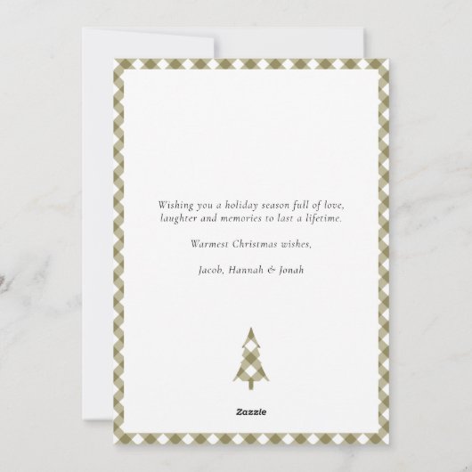 Olive Green Gingham Plaid Pattern Photo Christmas シーズンカード (裏面)