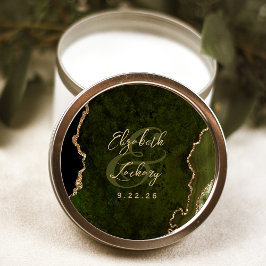 Olive Green Gold Agate Script Wedding ラウンドシール