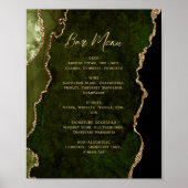 Olive Green Gold Agate Script Wedding Bar Menu  ポスター (正面)