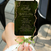 Olive Green Gold Agate Script Wedding Program ハンドファン
