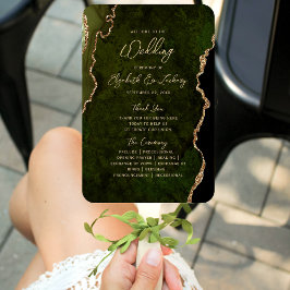 Olive Green Gold Agate Script Wedding Program ハンドファン
