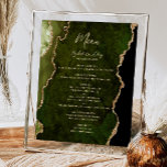Olive Green Gold Agate Wedding Table Menu ポスター<br><div class="desc">The left-hand edge of this elegant modern wedding menu sign features an olive green watercolor agate border trimmed with faux gold glitter. The word "Menu" appears in gold-colored handwriting script. Personalize the remaining text with the names of the couple,  the wedding date,  and the menu details.</div>