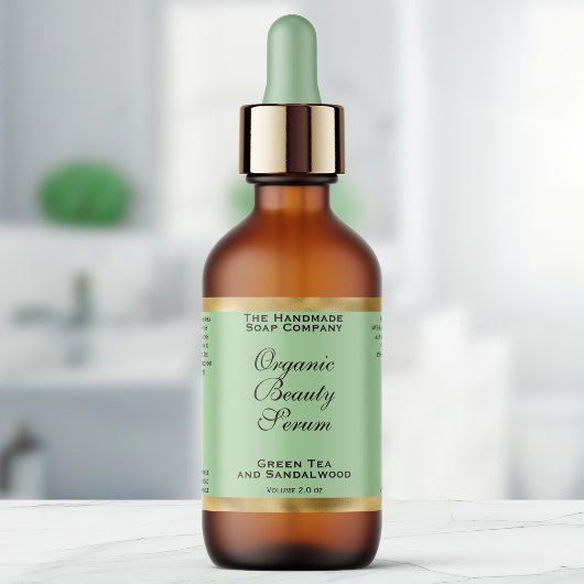 Olive Green & Gold Cosmetics Dropper Bottle Label ラベル