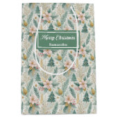 Olive Green Gold Gift Bag Luxury Holiday Christmas ミディアムペーパーバッグ (正面)