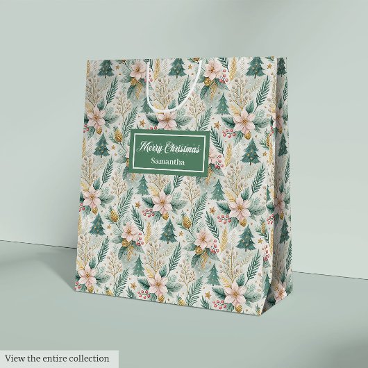 Olive Green Gold Gift Bag Luxury Holiday Christmas ミディアムペーパーバッグ