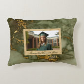 Olive Green Gold Marble Custom Graduation Photo アクセントクッション (正面)