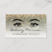 Olive Green Gold Marble Eyes QR Code Microblading 名刺 (正面)