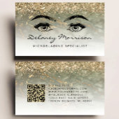Olive Green Gold Marble Eyes QR Code Microblading 名刺