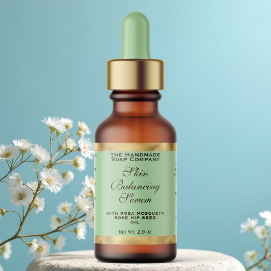 Olive Green & Gold Small Dropper Bottle Label  ラベル