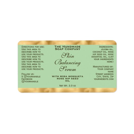 Olive Green & Gold Small Dropper Bottle Label  ラベル (正面)