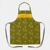 Olive Green Grandma stylish floral pattern apron エプロン (正面)
