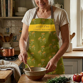 Olive Green Grandma stylish floral pattern apron エプロン