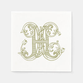 Olive Green "H" Monogram Cocktail Napkins スタンダードカクテルナプキン