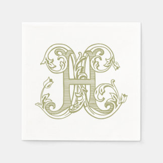 Olive Green "H" Monogram Cocktail Napkins スタンダードカクテルナプキン