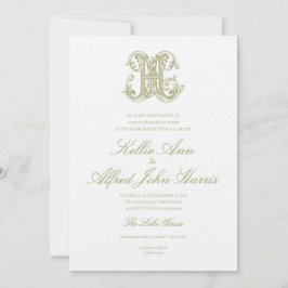 Olive Green "H" Monogram Wedding Invitation 招待状