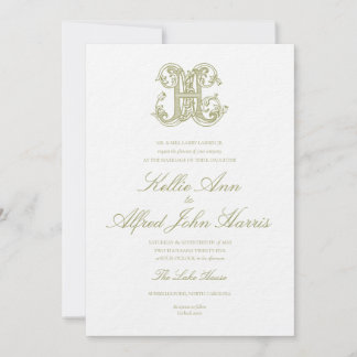 Olive Green "H" Monogram Wedding Invitation 招待状