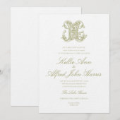 Olive Green "H" Monogram Wedding Invitation 招待状 (正面/裏面)