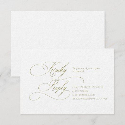 Olive Green "H" Monogram Wedding RSVP Card (正面/裏面)